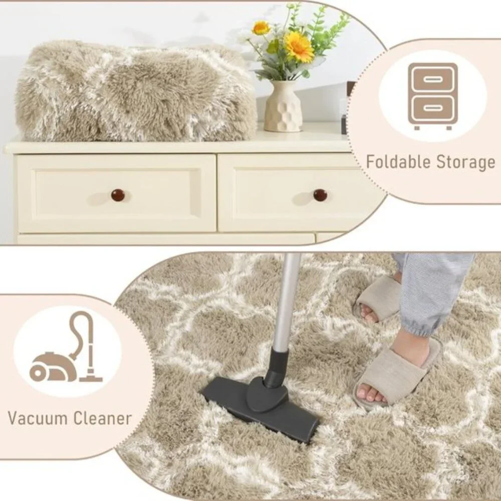 5x8In Luxury Shag Area Rug, Soft Plush Moroccan Geometric Rug for Bedroom, Beige